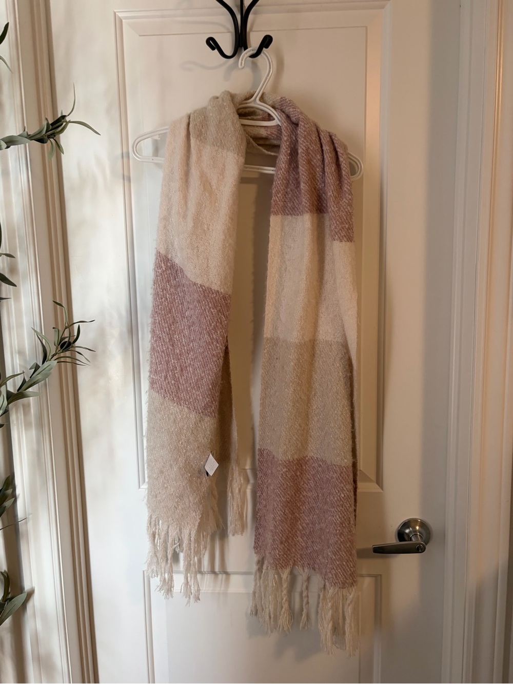 Gentle Fawn Cream and Dusty Pink Striped Fringe Scarf